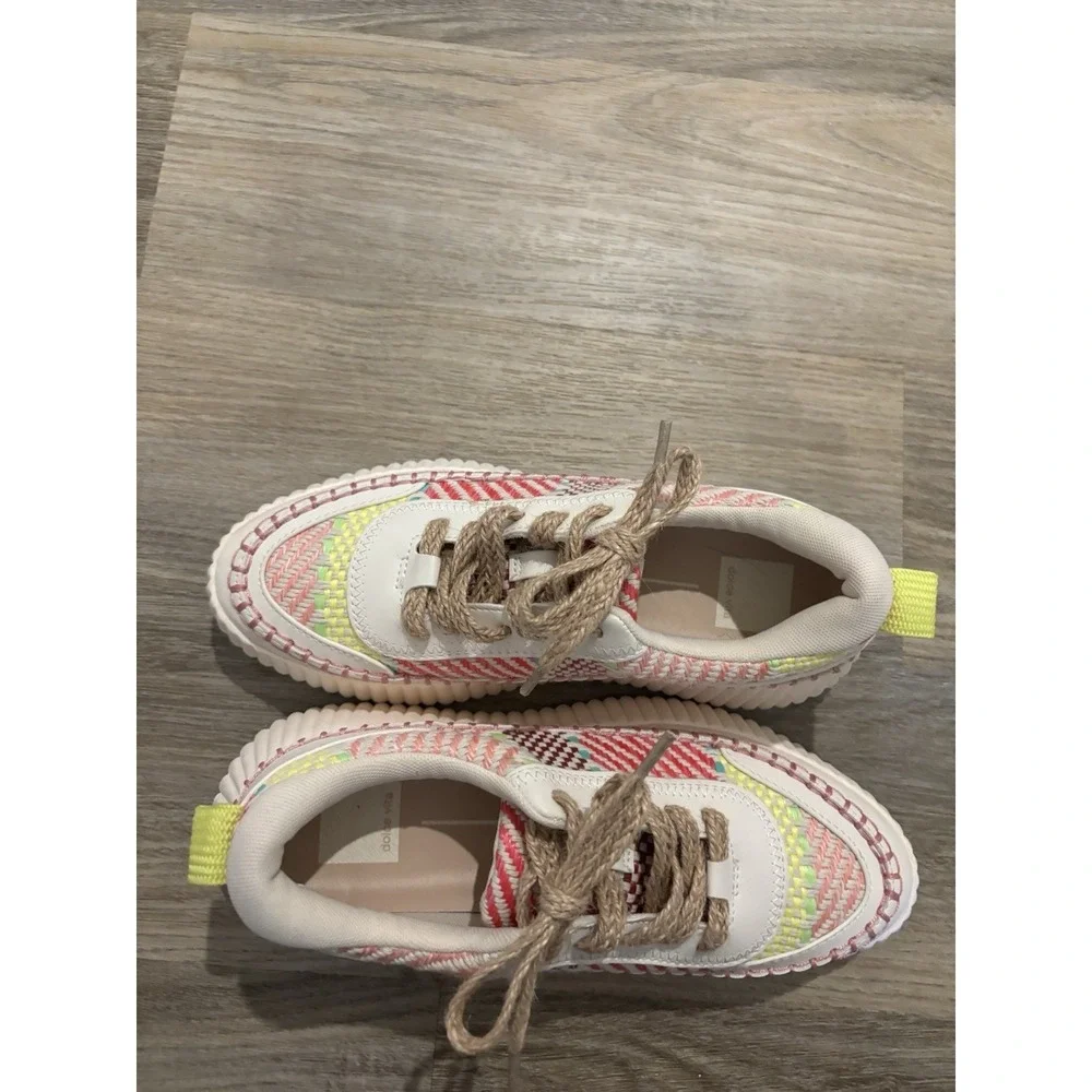 Dolce Vita Womens 8 Sneakers Pink Multi Denae Platform Wedge Knit Fabric Shoe